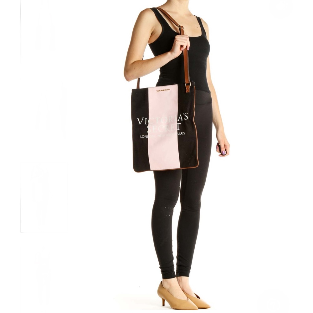 NWT Victoria’s Secret || Striped Pink & Black Women's Canvas Tote Bag (15"x12")